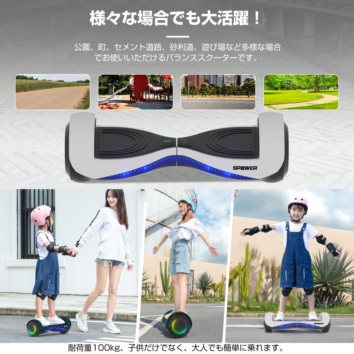 SPOWER バランススクーター 子供用 大人用 キックスクーター 6.5インチ プロテクター付属 立ち乗り二輪車 軽量 耐震性 安定性 耐荷重100kg 誕生日 プレゼント